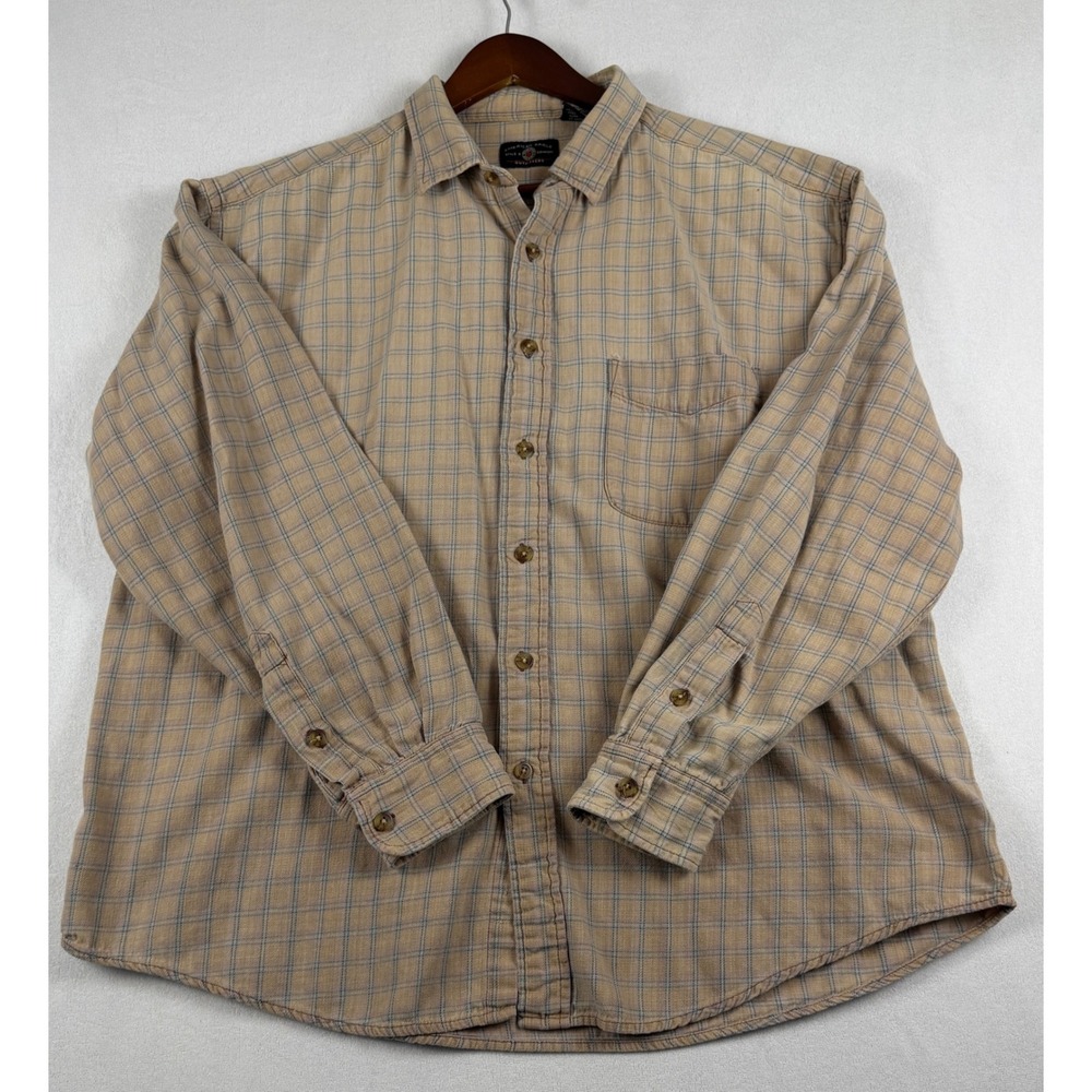 Vintage American Eagle Plaid Flannel Shirt Tan Blue Y2K 90s Cotton Mens XL